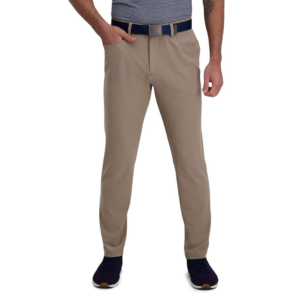 Haggar The Active Series Slim Fit Flat Front Casual Pants, Medium Beige, 30 X 30